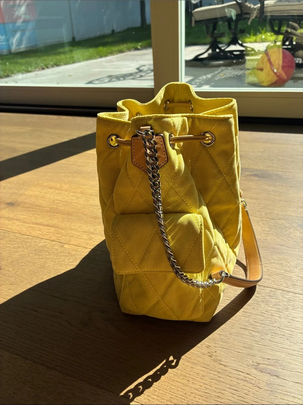 Tory Burch Charlie Yellow Quilted Denim Bag